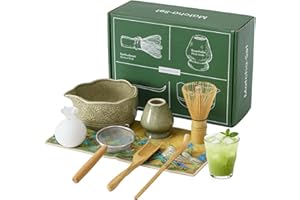VONATES Matcha Whisk Set, 9 Pcs Matcha Whisk and Bowl Set, Stand, Spoon, Scoop, Holder, Sieve, Tea Towel, Ice Sphere Mold, Complete Starter Kit for Matcha, Tea Ceremony & Matcha Lover Gifts (Green)