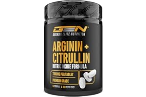 GEN GERMAN ELITE NUTRITION L-arginina + L-citrulina Ultra tabletas - 300 tabletas con 1100 mg - Combinación de alta dosis de L-arginina base y L-citrulina malato 2:1 - Vegano
