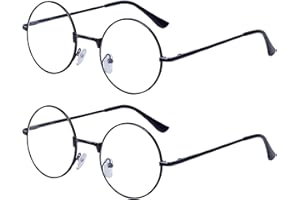 JOXIGO Pack of 2 Women's and Men's Reading Glasses Round Retro Clear Lens Metal Frame Presbyopic Glasses Nerd Glasses with Case