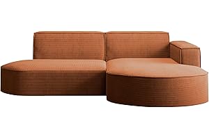 Kaiser Möbel, Ecksofa, Schlafsofa, Sofa Modena Studio Parma, Modern Design Couch, Polsterecke, Freistehend Sofa Wohnzimmer -Stoff Dicker Cord Poso Ziegel Rechts