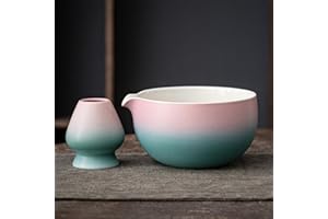 TEANAGOO Japanese Ceramic Matcha Chawan, 18oz K11, Gradient Pink Green, Whisk Holder Included