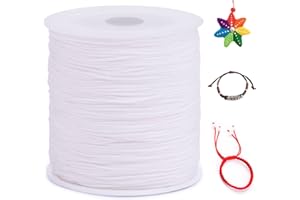 LEREATI Cola de Raton 0.8mm x 100m Cuerda Nylon Cordón de Satén Nailon, Hilo Macrame para Hacer Pulseras, Reborde, Joyería, Anudado Chino (Blanco)