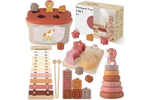 ALMAXI 5 in 1 Baby Spielzeug 6 Monate, Montessori Spielzeug Baby, Motorikspielzeug, Stapelspielzeug Blöcken, Sensorik Spielzeug, Babyspielzeug ab 6 9 12 monate Lernspielzeug Geschenk 1 jahr Mädchen Junge