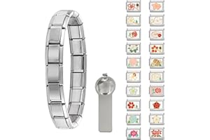Paffartt 22Pcs Italian Charms Armband Set Classic Glieder Italy Charm 9mm Abnehmbare Edelstahl Modul Armband mit Öffnungswerkzeugen für Modischer Handbemaltes Vintage Basisarmband Italienische Charms