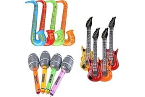 Surcotto Inflatable Guitar Saxophone Microphone Balloon Set, 12 Pack Musical Instruments Accessories For Kids Adults Party Decoration