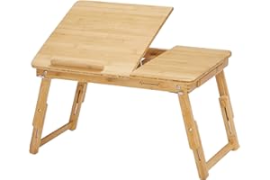 ‎SONGMICS SONGMICS LLD01N stolik pod laptopa z regulacją wysokości z szufladą, składany stolik na notebooka z bambusa, stolik do czytania lub śniadania i stół do rysowania, 55 x (21-29) x 35 cm