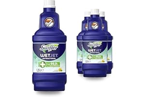 Swiffer WetJet Antibacterial Nettoyant Sol pour Serpillères, Pack de 4 (4 x 1.25L), Détergent Multi-Surfaces, Citron