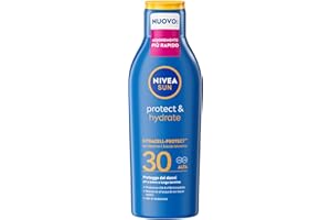 NIVEA SUN Protect & Hydrate SPF 30 200 ml, Crema solare 30 idratante 48h ad assorbimento rapido, Protezione solare 30 resistente all'acqua arricchita con Vitamina C e Acido Ialuronico