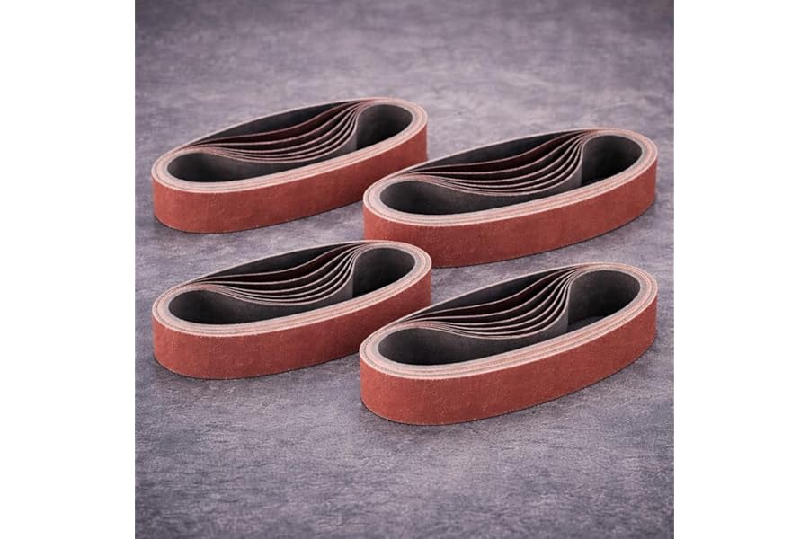 WODHMIEY 10×355mm Aluminium Oxide Sanding Belts 3/8×14 inch – 40PCS Grit 60 80 100 120 – Heavy Duty Sanding Strips for Wood Metal Plastic – Aggressive Material Removal – Compatible with Belt Sanders