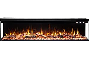 AFLAMO Unique-Chimenea eléctrica de Tres Lados/empotrada/de Pared/Troncos de Ceramica/Efecto de Llama Realista/función de calefacción(183x43x20)