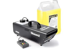 BeamZ F900 Hazer Pack de máquina de niebla + 5 litros de líquido de niebla, 900 W con mando a distancia, depósito de 900 ML, temporizado, generación de niebla constante, teatro, DJ, fiesta