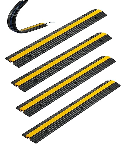 Etm Cable Mat With Warning Border - Safety Mat For Office & Warehouse - Non- Slip, Washable - Black/Yellow, 220 Cm X 220 Cm