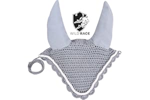 WILD RACE Wildrace - Velo per cavalli, cuffia per orecchie, maschera antimosche, retina, velo da mosca, uncinetto (cobo, grigio)