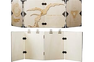 CZYY Wood Dungeon Master's DM Screen Laser Sculpté Dragon et Flamel Croix Décoré avec Rivets Bronze Antique 3 Panneaux avec Clips Métalliques D&D Accessoire RPG de Table pour Game Master