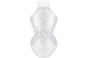 YiZYiF Paillettes Body da Ginnastica Artistica Bambina Vestito da Balletto Leotard Senza Maniche Body Danza Classica Abito da Ballo Ballerina Pattinaggio Allenamento Saggio