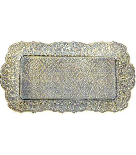 ETC Dekor-Tablett Oval In Shabby-Chic Weiß | Mit Metallgriffen | Für Küche & Deko