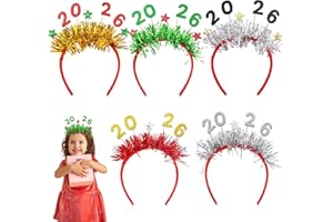 YCICHE 5 Stück 2026 Silvester Haarreif, Silvester Deko 2026 Neujahrs Dekoration Stirnband, Weihnachten Haarreifen, Glitzer Lametta Stirnbänder, Neujahrs Silvesterdeko Haarschmuck, kopfschmuck Silvesterparty