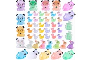 Yiqicomle 53pcs Glow Resin Animals, Tiny Luminous Resin Animals Little Small Animal Figurines Glow in the Dark Tiny Panda Rabbit Duck for Dollhouse Fairy Garden Landscape Aquarium Decor