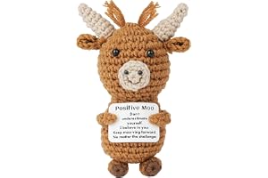 AUAUY Highland positiv ko, roligt känslomässigt stöd positiv ko, stickad docka med känslomässigt kort, lyckoamulett, gåvor fö