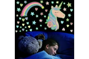 CHUAINXIN Wandtattoo Kinderzimmer Mädchen Leuchtsterne Selbstklebend, Einhorn Wandsticker Leuchtender, Regenbogen Wandaufkleber Leuchtsticker, Sternenhimmel Leuchtaufkleber Deko Babyzimmer für Jungen Geschenke