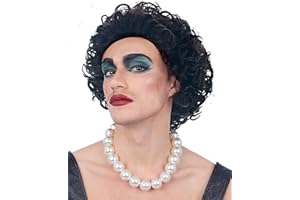 Smiffys Rocky Horror Show Frank N Furter Wig, Black, Short, Curly & Pre-Styled, Official Rocky Horror License Wig with Pre-Styled Design for Easy Group Costumes, Complete Your Frank N Furter Look
