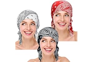 SAMSEROT 3 Pieces Women Chemo Hat Turban Beanie, Pre-Tied Headwraps Headwear Bandana for Hair Loss