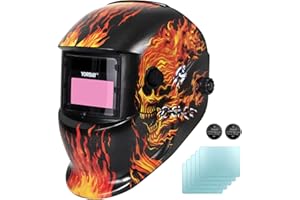 Yorbay Masque de Soudure Automatique DIN 9-13 + 5 Verres de Protection (Feu Crâne)