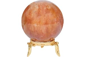 PYOR Sunstone Crystal, Crystal Ball with Stand Witchcraft, Good Luck Gems, Sphere Statue, Quartz Crystal, Meditation Decor, Fortune Telling Crystal Ball