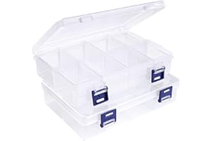 Lamondre 2 Pcs Jewellery Storage Box Bead Earring Organisers Compartment Storage Boxes Plastic Organiser Box with 8 Adjustable Dividers Containers