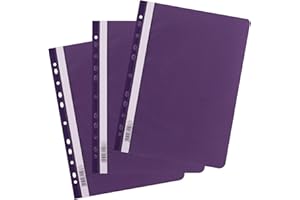 D.RECT skoroszyt A4 z otworami z tworzywa sztucznego z przezroczystą przednią okładką, plastikowy skoroszyt z folii PP z otworami euro, kolor fioletowy