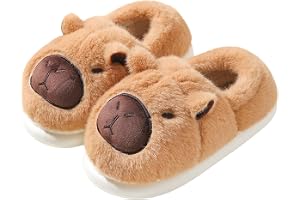 XIAPIA Plyschtofflor dam vinter capybara, fluffiga tofflor söta och varma med halkfri tjock sula, fodrade hustofflor, mysig vinterkomfort, stängda, unisex, män, kvinnor
