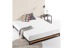 ‎ZINUS Zinus Suzanne Bett 140x200 cm - Höhe 15cm - Metall und Holz Plattform Bettrahmen mit Holz Lattenrost - Braun und Schwarz