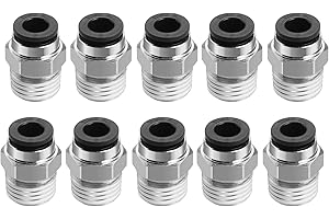 Heschen Raccordi pneumatici diritti M6 a innesto rapido, PC6-02, connettore con filettatura maschio PT1/4'', diametro esterno del tubo di 6mm, 10 pz