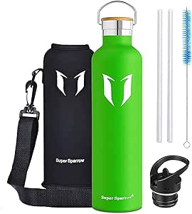Super Sparrow Stainless Steel Water Bottle - 350ml / 500ml / 620ml / 750ml / 1L - Vacuum Insulated Metal Water Bottle - Standard Mouth Flask - BPA Free - Straw Water Bottle for Gym, Travel, Sports