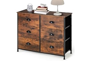 CASART Chest of Drawers, Wooden Dresser Chests with Metal Handles, 5/6 Folding Drawers Sideboard Cabinet for Bedroom Living Room Hallway (Rustic Brown, 6 Drawers-80 x 30 x 63cm)