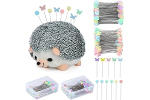 DEUDY 200 Pièces Épingles à Couture, Épingles à Tête De Fleur Plate, Accessoires de Couture avec Hérisson en Forme de Coussin, Décoratives Quilting Pins pour Projets De Couture