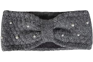 Zwillingsherz Stirnband mit Zopfmuster und Perlen - Hochwertiges Strick-Kopfband für Damen Frauen Mädchen - Mit Fleece - Wolle - Ohrenschutz - Haarband - warm - weich für Winter und Frühjahr