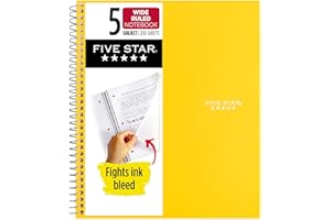 Five Star Spiral Notebook, 5 Subject, Wide Ruled Paper, 200 arkuszy 10-1/2" x 8", żółty (73469)