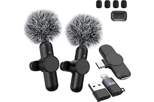 QUANLEX Wireless Lavalier Microphone for iPhone/Android Phones/Laptop, Wireless Clip On Lapel Mic Includes Lightning/USB-A Adapter, Plug-Play Lapel Wireless Microphone for Video Recording/YouTube/TikTok/Vlog