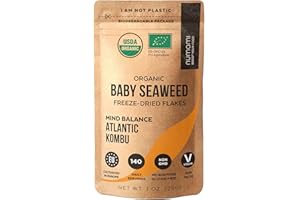 NUMAMI Organic Kombu Flakes - 28 gr. Young Pure Seaweed Grown in North Atlantic. EU Certified and Freeze-Dried Premium Quality. Soft Texture & Mild Taste. 140 Servings