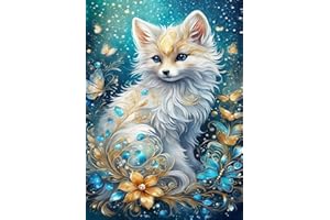 GLXPOG 5D Diamond Painting, Renard Papillon DIY Peinture Broderie Diamant Painting Kit Complet,Bricolage Diamant Artisanat Strass Point de Croix Painting pour Adultes Enfants 30x40 cm