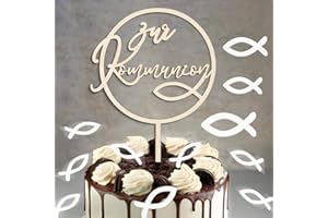 BHGT Tortendeko Zur Kommunion Cake Topper Kommunion 36 Pcs Holz Fische Streudeko Torten Topper Erstkommunion Cupcake Deko Holz Holzfisch Taufe Kommunion Dekoration für Junge Mädchen