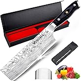 MOSFiATA Nakiri Chef Knife 7inch, Professional Chef's Kitchen Knives, High Carbon German Stainless Steel Cooking Knife Vegeta