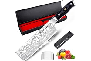 MOSFiATA Nakiri Knife 7inch, Professional Japanese Chef's Kitchen Knives, High Carbon German Stainless Steel Sharp Cooking Knife, Multipurpose Meat Vegetable Chopping Knife Set with Finger Guard Gift