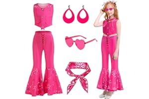 Cnexmin Costume da cowgirl per ragazza, travestimento da cowgirl per bambini, costume hippie da discoteca degli anni '70 e 80 con sciarpa e occhiali, orecchini per Halloween Carnevale compleanno