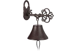 Relaxdays Cloche Porte Sonnette Fonte, Clé et Cadenas, Charme nostalgique, pour Maison et Jardin, Rustique, Brun Rouille, Marron