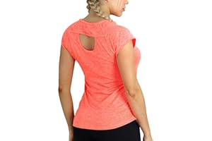 icyzone Damska koszulka sportowa z krótkim rękawem, do biegania, bez pleców, na siłownię, jogę