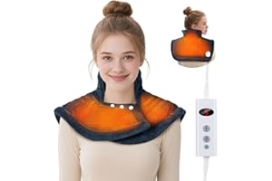 Ninonly Coussin Chauffant Epaule et Nuque 50x56cm Electrique Coussin Chauffant Cervicales avec 10 Niveaux de Chaleur 9 Réglages Automatiques Lavable en Machine