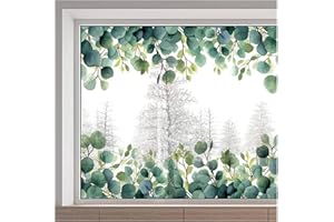 GORGECRAFT 38x116cm Hojas de Eucalipto Grandes Adhesivos para Ventanas Hoja Verde Primavera Calcomanías Estáticas para Ventanas Enredadera Colgante de Verano Pegatinas para Ventanas Película de Vinilo