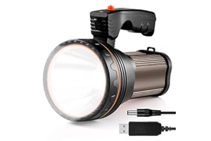 AF-WAN Torcia ricaricabile super luminosa, potente torcia a LED da 6000 lumen, portatile, resistente, ad alta potenza, impermeabile, per campeggio (marrone)